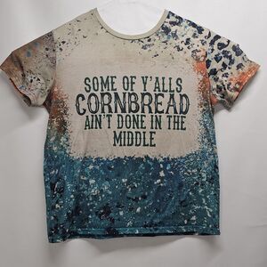 Funny Graphic Tee “Cornbread Ain’t Done” XXL Humor Shirt Leopard Sleeve Unisex